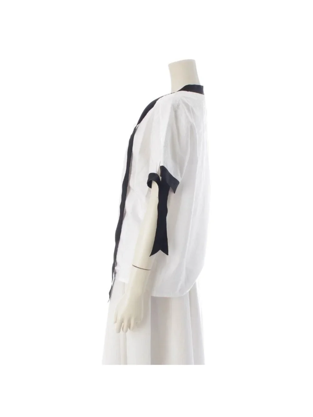 Chanel CC Logo Bow Tie Ribbon Short Sleeve Blouse Top Black White 38